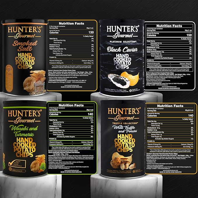 Hunter's Gourmet Chips Collection | No Preservatives | Made in a Nut-Free Facility | No Artificial Colors | No Cholesterol | MSG-Free | Gluten-Free Snacks | Ultimate Variety Pack of 8.