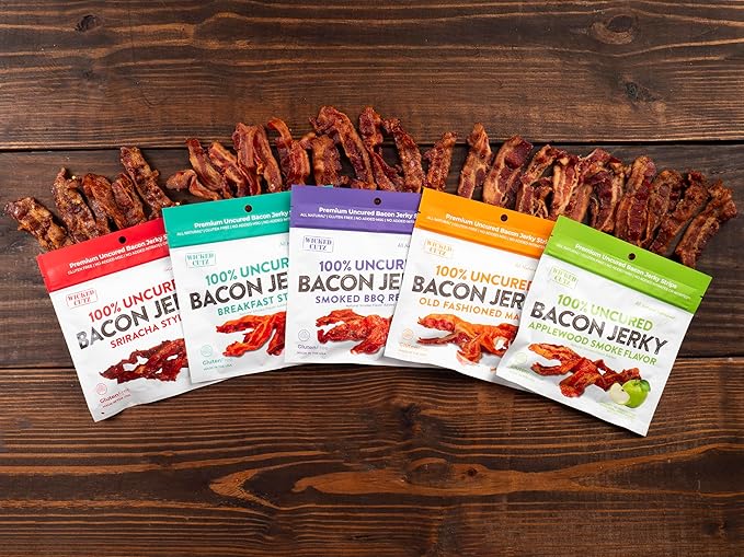 Applewood Smoked Bacon Jerky, 12g Protein Per Bag, Tender & Easy to Chew Fully Cooked Bacon, USA Made High Protein Carnivore Snacks (2 Bags)