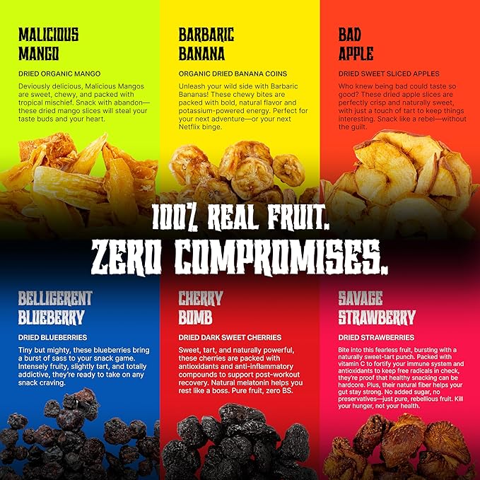 Mortal Munchies - Dried Fruit (6 Pack, 3 Oz) Real Fruit Snack, Sweet and Chewy, Rich in Potassium, Fat-Free On-the-Go Snacks, Healthy Snack for Adults, Non-GMO, No Added Sugar (Apple)