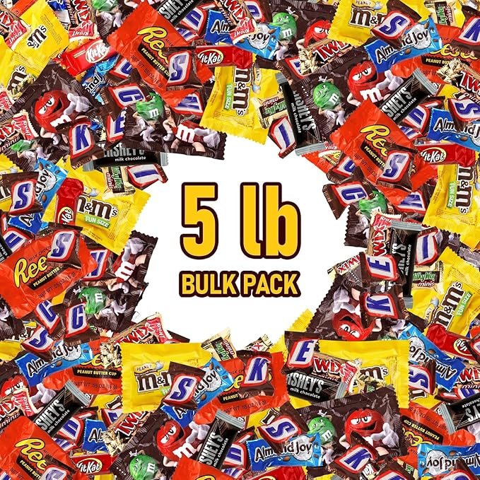Assorted Chocolate Candy Mix - Individually Wrapped Milk, Dark, and White Chocolates - 5lb Bulk Variety Pack for Snacking, Sharing, and Gifting - Ideal for Home, Office, and Events