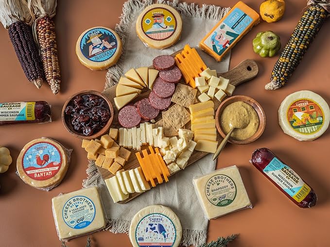 Chees Bros Deluxe "Thankful for Cheese" Gift Box | Fresh from Wisconsin | Featuring Dill Havarti, Sharp Cheddar, Smoked Gouda, Fontina Cheese, Jam, Mustard, Crackers | Thanksgiving Host Gifting Idea