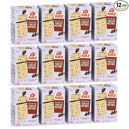 Katz Gluten Free Chocolate Chip Toaster Pastries. Breakfast Foods Snacks. Free of Dairy, Peanuts, Tree Nuts, and Sesame, No Artificial Color. Kosher. 8oz (12pk)