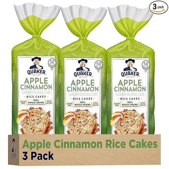 Quaker Large Rice Cakes, Apple Cinnamon, Pack of 3