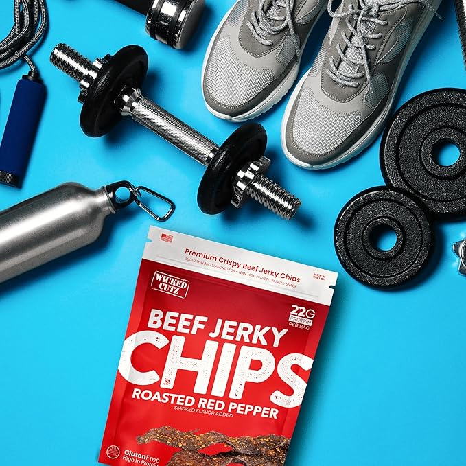 Wicked Cutz Roasted Red Pepper Beef Jerky Chips, 22g Protein per Bag, Crispy & Crunchy Beef Jerky Crisps, USA Made Pepper Flavored Chips, High Carnivore Snacks (2 Bags)