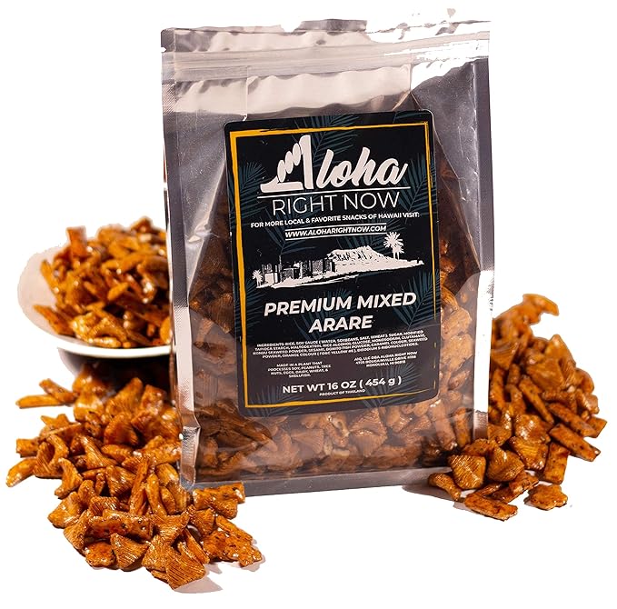 Aloha Right Now Premium Mixed Arare Rice Crackers Mochi Crunch Japanese Hawaiian Style Asian Snack Mix 1LB 16oz