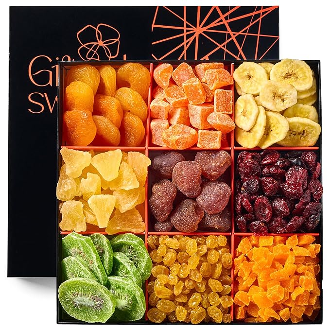 Dried Fruit Gift Basket - 9 Sectional - Tropical Arrangement - Gourmet Snack Box for Birthday, Anniversary, Corporate Gifting, Sympathy, Care Package, Get Well Gift