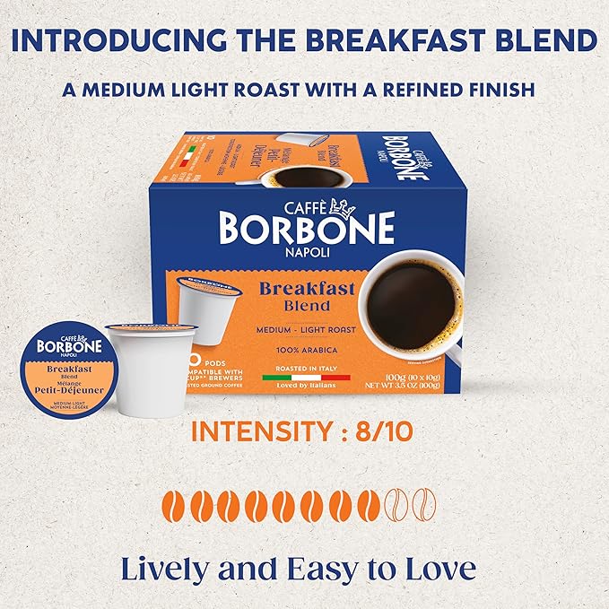 Caffè Borbone Breakfast Blend Coffee (40 Count) – Medium Light Roast, 100% Arabica, Roasted in Naples with Notes of Chestnut and Caramel – Single Serve Coffee Pods Compatible with K-Cup Brewers