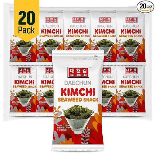CHOI's 1 Kimchi Seaweed Snacks / (20 Pack) / Product of Korea/Kimbap, Gimbap, Keto, Gluten Free, Full of Fiber, Vitamin, Mineral, High protein snack