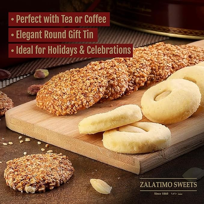 Zalatimo Sweets Since 1860 Middle Eastern Assorted Baklava 1.8lb - Handmade Mediterranean Sweets square Metal Gift Tin - No Syrup,or Additives - Ramadan, Christmas, Birthdays, Weddings, Holidays