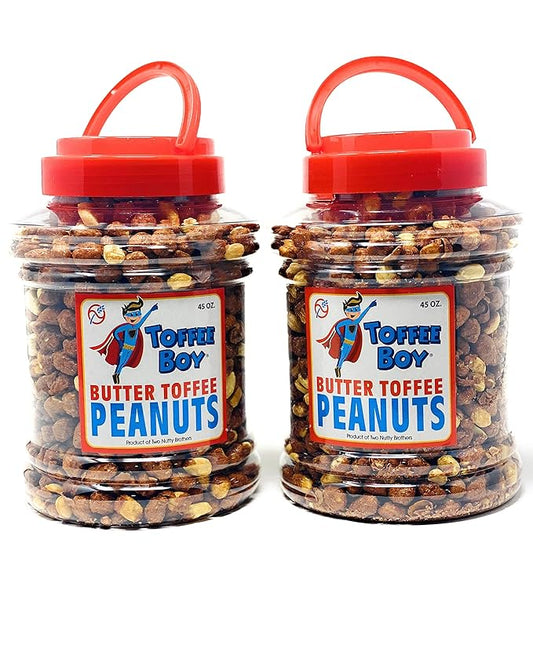 Toffee Boy's Butter Toffee Peanuts - 45 Oz Jars (Pack of 2) - Perfect for Gifting; Priority Mail® service (1-3 days)