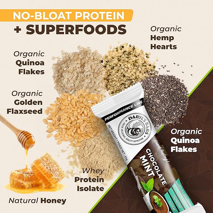 Daryl's Bars, Chocolate Mint On the Go Whey Protein Bars, Gluten Free, Low Sugar, 20gr of Protein Snack, Meal Replacement, Pack of 1