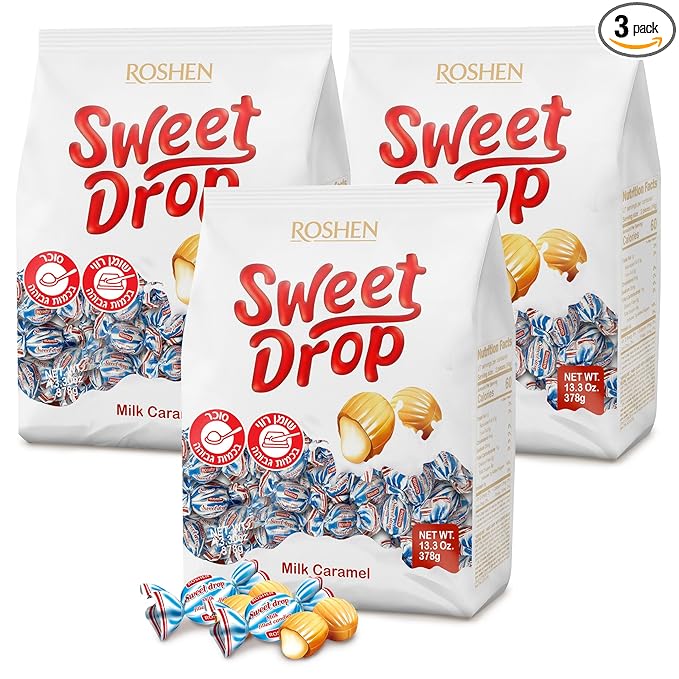 Roshen Caramel Candy Sweet Drop with Milky Filling, Delicious, Flavorful Sweets 378gr/13.33oz Pack of 3