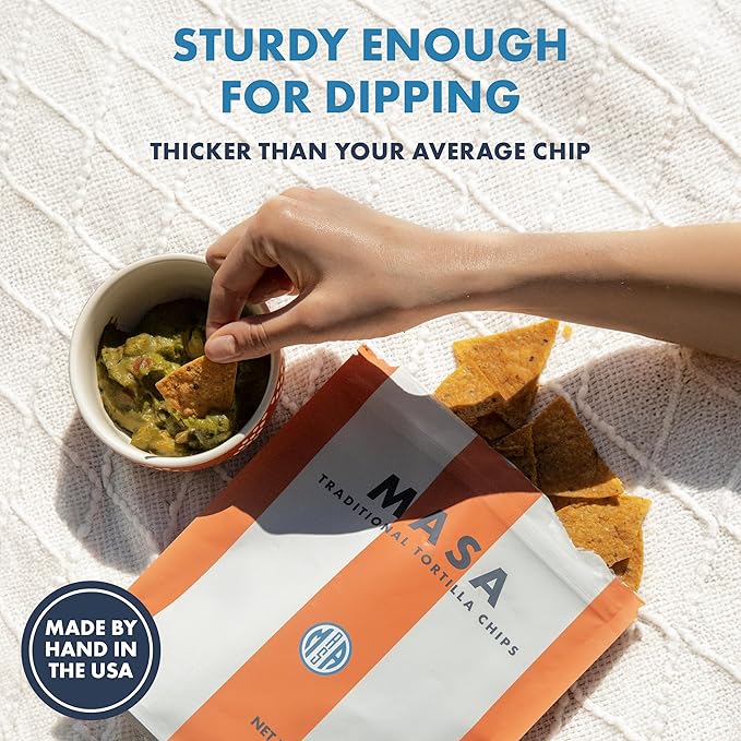 MASA CHIPS - Tortilla Chips Snack Pack - Seed Oil Free, Naturally Grown Corn Chips - Low Carb Snacks - Made with Grass Fed Tallow & Sea Salt - 6 Pack, 5 Ounce Each
