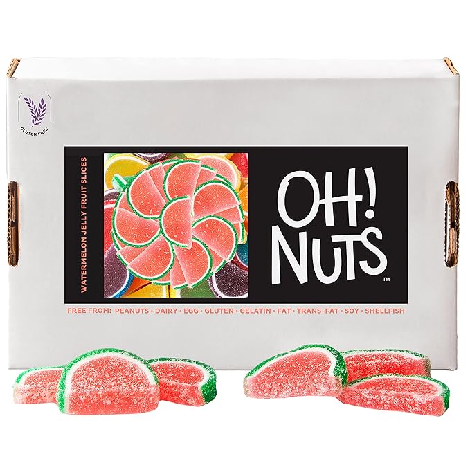 Oh! Nuts Watermelon Jelly Fruit Slices Sugar Candy - 5 LB Bulk Bag - Traditional Old Fashioned Chewy Gummy Sweet Confectionery - Gluten-Free, Kosher Certified Pareve (150 CT)