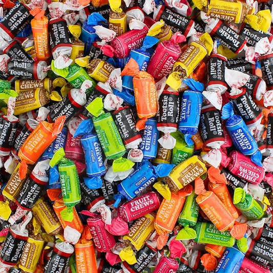 Mini Assorted Flavored Fruit Chews - Fruity and Chocolate Flavored Bulk Bites, Individually Wrapped Candy (2 Pound)