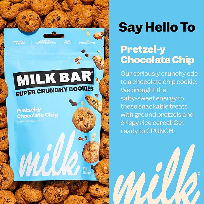 Milk Bar Super Crunchy Cookies – Pretzel, Brown Butter & Cinnamon Toast | Mini Treats for Party Snacking & On-the-Go | Cracker Alternative | No Artificial Flavors | Variety 3-Pack (4.5oz Each)