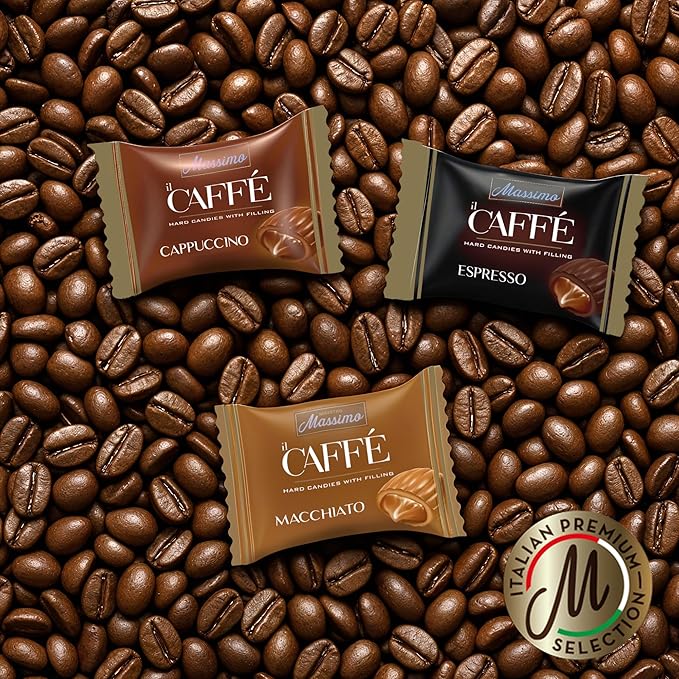 Maestro Massimo Assorted Coffee Candy - Individually Wrapped 7.05 oz Bag, 3mg Caffeine per Hard Candy, Original Espresso, Macchiato, Cappuccino Flavored, Made with Bold Arabica Coffee - Variety Pack of 12