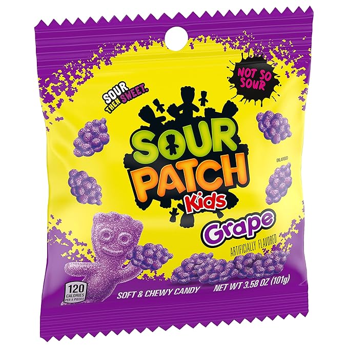 SOUR PATCH KIDS Grape Soft & Chewy Candy, Bulk Candy, 12 - 3.58 oz Bags