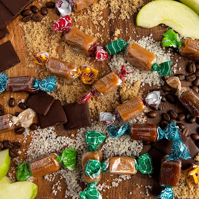 Béquet Caramel - Chewy - Gourmet Caramel Candy - Caramel Candy Individually Wrapped - Made in Montana - Kosher (Star D) and Gluten Free - 8 oz Gift Bag