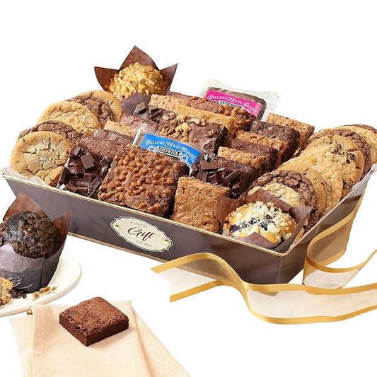 Broadway Basketeers Brownies and Cookies Bakery Gift Baskets, 44 Brownies and Cookies Individually Wrapped for Freshness. Assorted Topping and Flavors. Perfect for Mom Dad Friends