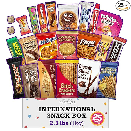 Eastanbul International Snack Box, Premium 25 Full-Size Foreign Snack Box, From Around The World International, Sweet, Savory, Chewy, Crunchy