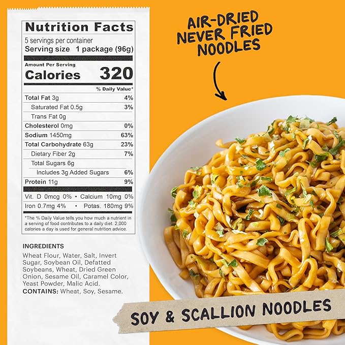 Momofuku Soy & Scallion Ramen Noodles by David Chang, 5 Count (Pack of 1) Air-Dried Vegan Instant Noodles with Sauce