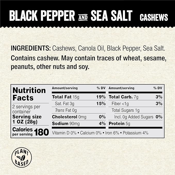IChoose Go Nuts – Premium Cashews, High Protein Plant-Based Snack, 2 oz per Pack (5 Packs, Black Pepper and Sea Salt)