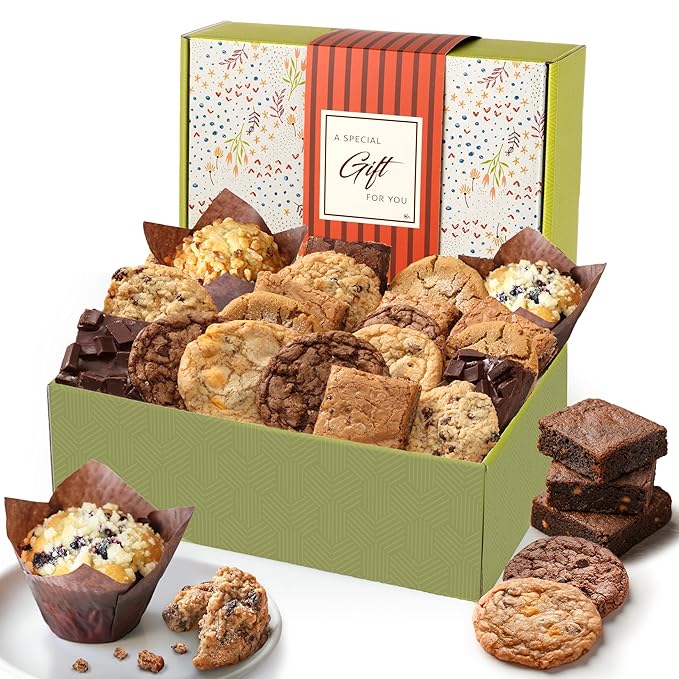 Broadway Basketeers Cookies Gift Baskets for Delivery Fresh Baked Gourmet Cookies and Brownies, Individually Wrapped Edible Care Package for Mom, Grandpa, Families, Holiday Gifts, Christmas, Coworkers