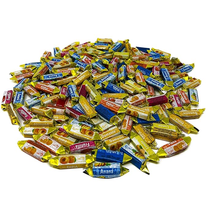 Fruity Hard Candy Filled With Real Fruit Pulp - 3 lbs - Peach, Strawberry, Pineapple, Orange and Lemon Flavored Bon Bons Filled with Real Fruit Pulp - Bulk American Vintage Candy Assortment - Individually Wrapped, 48 oz.