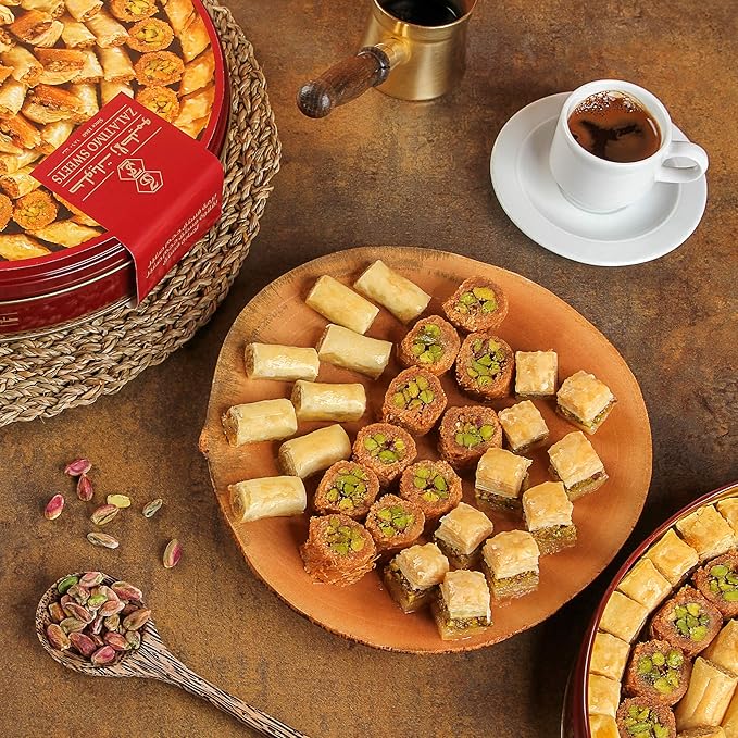 Zalatimo Sweets Middle Eastern Baklava Assortment with Pistachio, Walnut & Cashew, 2.2 lb Tin