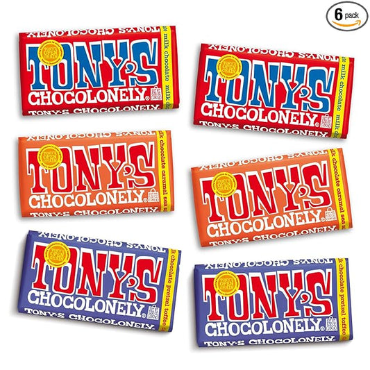 Tony's Chocolonely - Top 3 Milk Chocolate Bundle - Belgium Chocolate Bar, No Artificial Flavoring, Made From Fairtrade & B Corp Certified - 6.35 Oz, 6 Bars