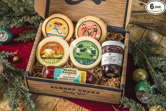 Cheese Bros 'The Best Gifts are Cheesy' Food Gift Box | Fresh from Wisconsin | Featuring Dill Havarti, Assorted Goudas, Italian Fratello | Great Gifting Idea for Hanukkah and Christmas