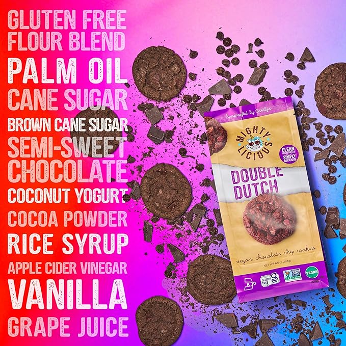 MIGHTYLICIOUS Vegan Double Dutch Chocolate Chip Cookies – Gluten-Free, Allergen Friendly, Kosher, Preservative-Free – Snack Option for a Guilt-Free Treat - 6.5 Oz (3 Pack)