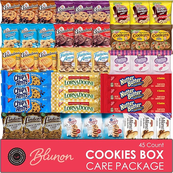 Cookies Individually Wrapped Variety Pack - Cookies Bulk Assortment Care Package Sampler Gift Box (45 Count)