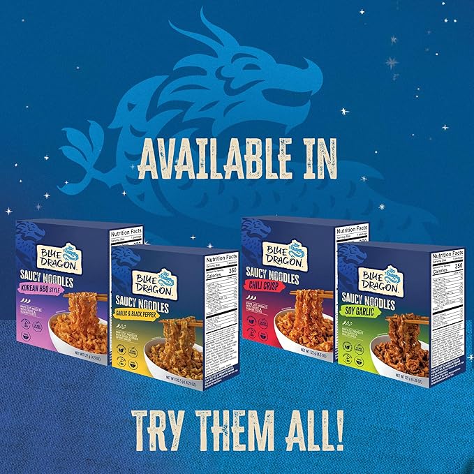 Blue Dragon Chili Crisp Saucy Noodles 4.2 oz (Pack of 6) – Knife-Cut Noodles with Crispy Chili Sauce – Air-Dried, Never Fried – Vegetarian Friendly