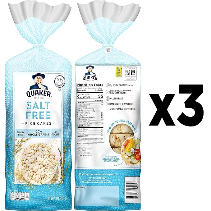 Quaker Large Rice Cakes, Salt Free, 8.53 Ounce (Pack of 3)