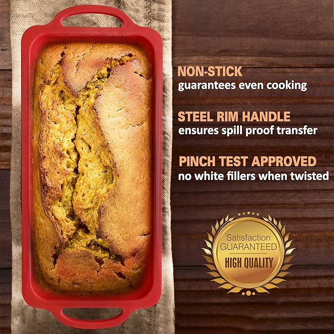BAKE BOSS Silicone Bread Loaf Pan - Non Stick Silicone Loaf Pans for Baking - Meatloaf Bread Pans - BPA free Perfect for Oven & Dishwasher safe