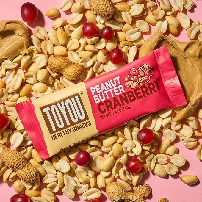 ToYou Gluten Free Chewy Fruit and Nut Bars - Healthy Protein Snacks | Peanut Butter Cranberry - 1.41 Ounce (Pack of 12) | Soft Chewy, Vegan, Fiber-Packed Granola Bars for Adults and Kids, Made with Natural Ingredients