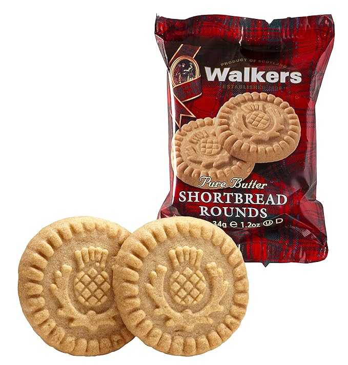 Walker's Shortbread Rounds 2 Count, Pure Butter Shortbread Cookies, 1.2 Oz Snack packs (Pack of 22)