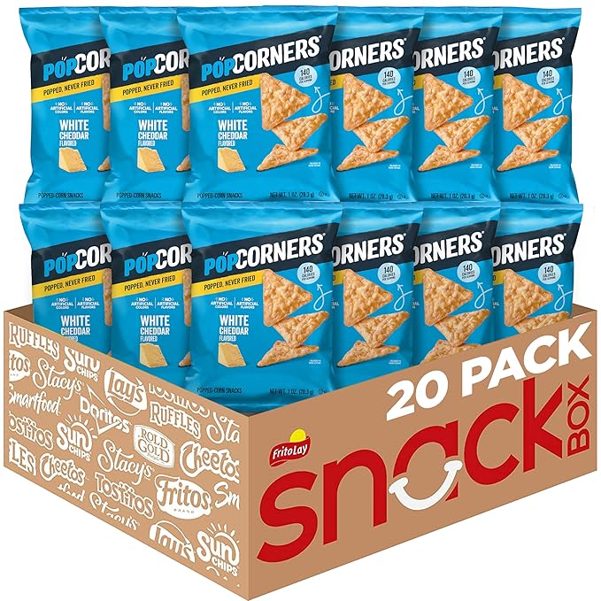 PopCorners Popped Corn Snacks, White Cheddar, 1 Ounce (Pack of 20) (Packaging May Vary)
