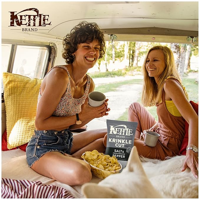Kettle Brand Krinkle Cut Salt and Fresh Ground Pepper Kettle Potato Chips, Gluten-Free, Non-GMO, 7.5 oz Bag (Pack of 12)