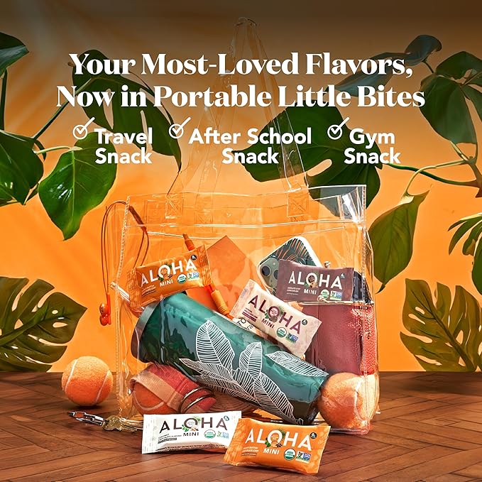 ALOHA Organic Plant Based Protein Bar MINIS | VARIETY PACK | GLP-1 Friendly, 20 Count, 24g Bars | Vegan, Low Sugar, Gluten Free, Low Carb, Non-GMO, No Stevia, No Soy, No Sugar Alcohols