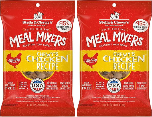Stella & Chewy's Freeze-Dried Raw Chicken Meal Mixers- Dog Food Topper and Mixer - Made with 95% Cage-Free Chicken, Organs & Bone - Perfect for Picky Eaters - Grain-Free - 1oz (Pack of 2)