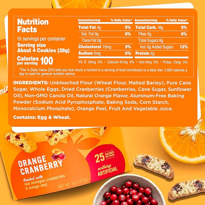 Cooper Street Twice-Baked Orange Cranberry Biscotti Cookies (16 oz - Pack of 4) – Over 50 Biscotti per Bag Loaded with Real Fruit, Italian Style Snacks with Coffee or Tea - Dairy, Peanut & Soy Free