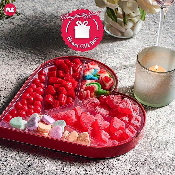 NUT CRAVINGS - Valentines Day Mixed Candy Heart Shaped Gift Basket, Love in A Box (6 Assortments) Romantic Food Arrangement, Healthy Snack Care Package, Food Assortments