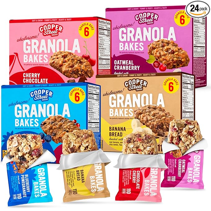 Cooper Street Granola Bakes (24 Count) – Breakfast Grain and Seeds Granola Bars Variety Pack – Nut, Dairy & Soy Free – Individually Wrapped Healthy Snacks for Kids, School, Work, Hiking & On-the-Go