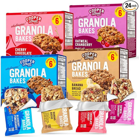 Cooper Street Granola Bakes (24 Count) – Breakfast Grain and Seeds Granola Bars Variety Pack – Nut, Dairy & Soy Free – Individually Wrapped Healthy Snacks for Kids, School, Work, Hiking & On-the-Go