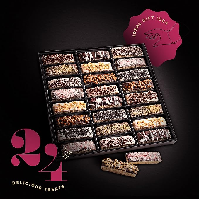 KREMERY Creamy Chocolate Cravings - Valentines Day Chocolate Covered Biscotti Cookies Gift Basket, in Elegant Gift Box (24 Biscotties, Assorted Sweet Toppings) Sweet Treats Food Arrangement, Kosher