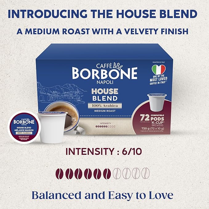 Caffè Borbone House Blend Coffee (72 Count) – Medium Roast, 100% Arabica, Roasted in Italy with Rich and Smooth Taste – Single Serve Coffee Pods Compatible with K-Cup Brewers