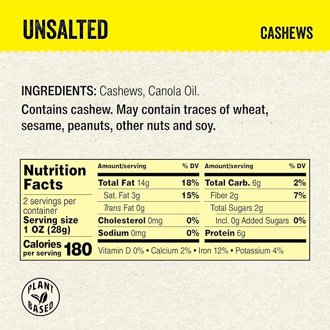 IChoose Go Nuts – Premium Cashews, High Protein Plant-Based Snack, 2 oz per Pack (5 Packs, Unsalted)